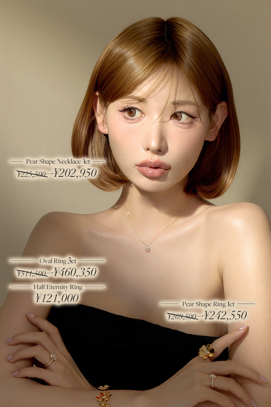 ペアシェイプリング １ct/１line ハーフエタニティ